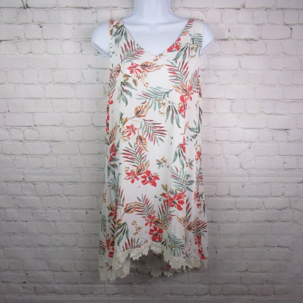 NWT JODIFL Tropical Print Scallop Lace Trimmed Dress